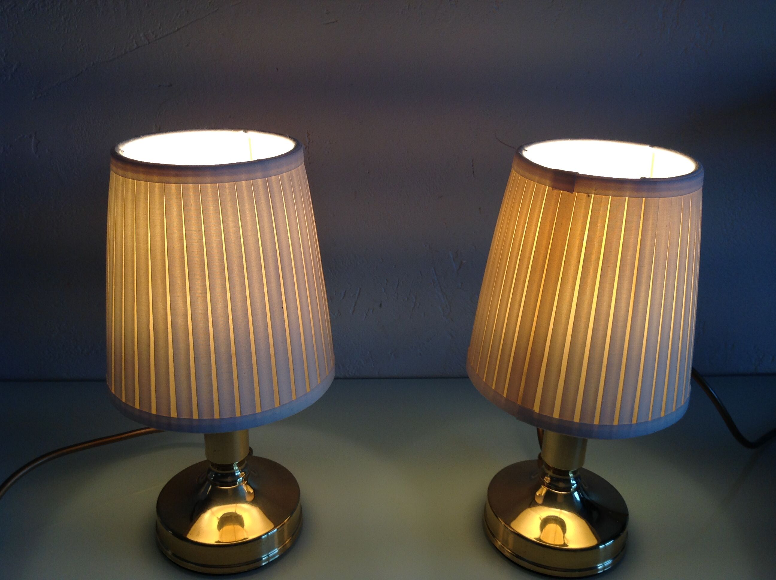 Pair of bedside lamps in golden metal and lampshade creme / vintage years 60-70