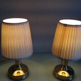 Pair of bedside lamps in golden metal and lampshade creme / vintage years 60-70