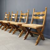 Vintage oak and wicker brutalist chairs, 1960s - set of 6