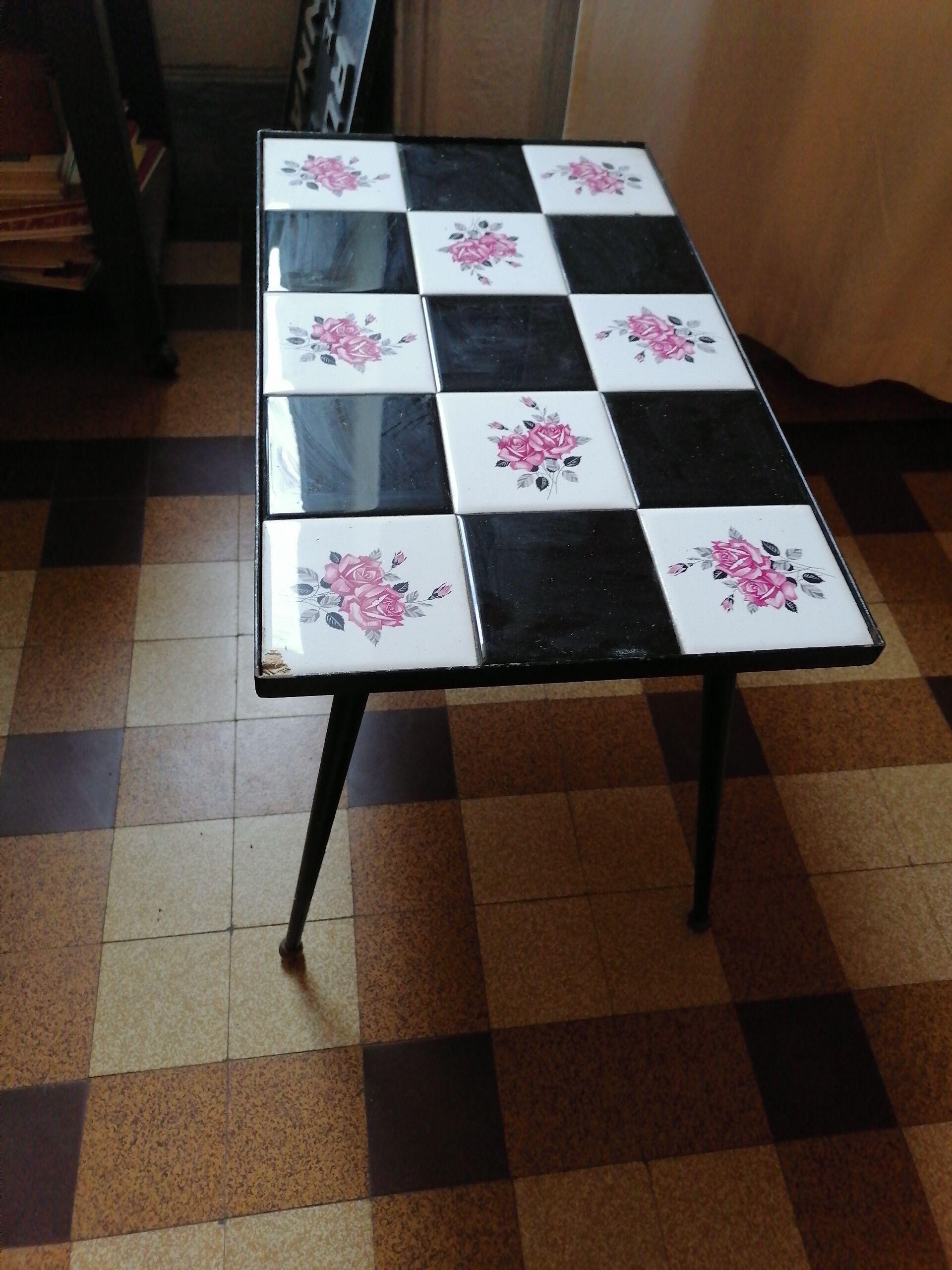 Coffee table structure iron ceramic black and white 1950/60