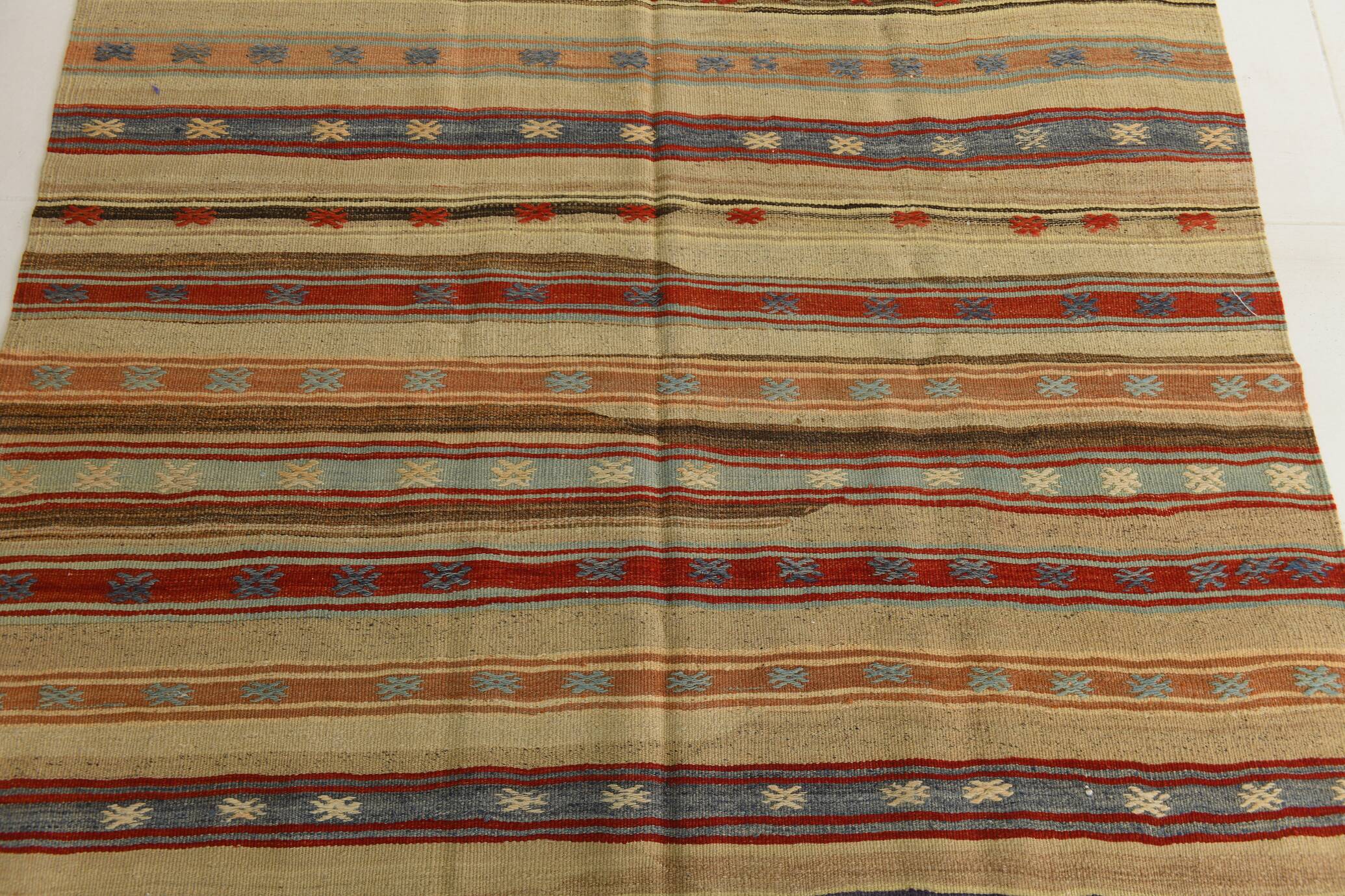 Red & Cream Striped Kilim Rug, 150x260Cm
