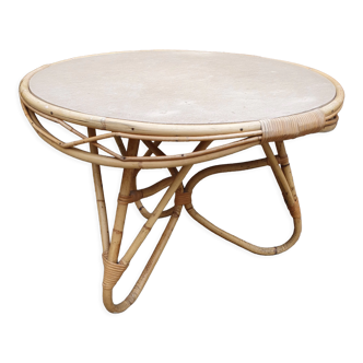 Table basse en rotin vintage