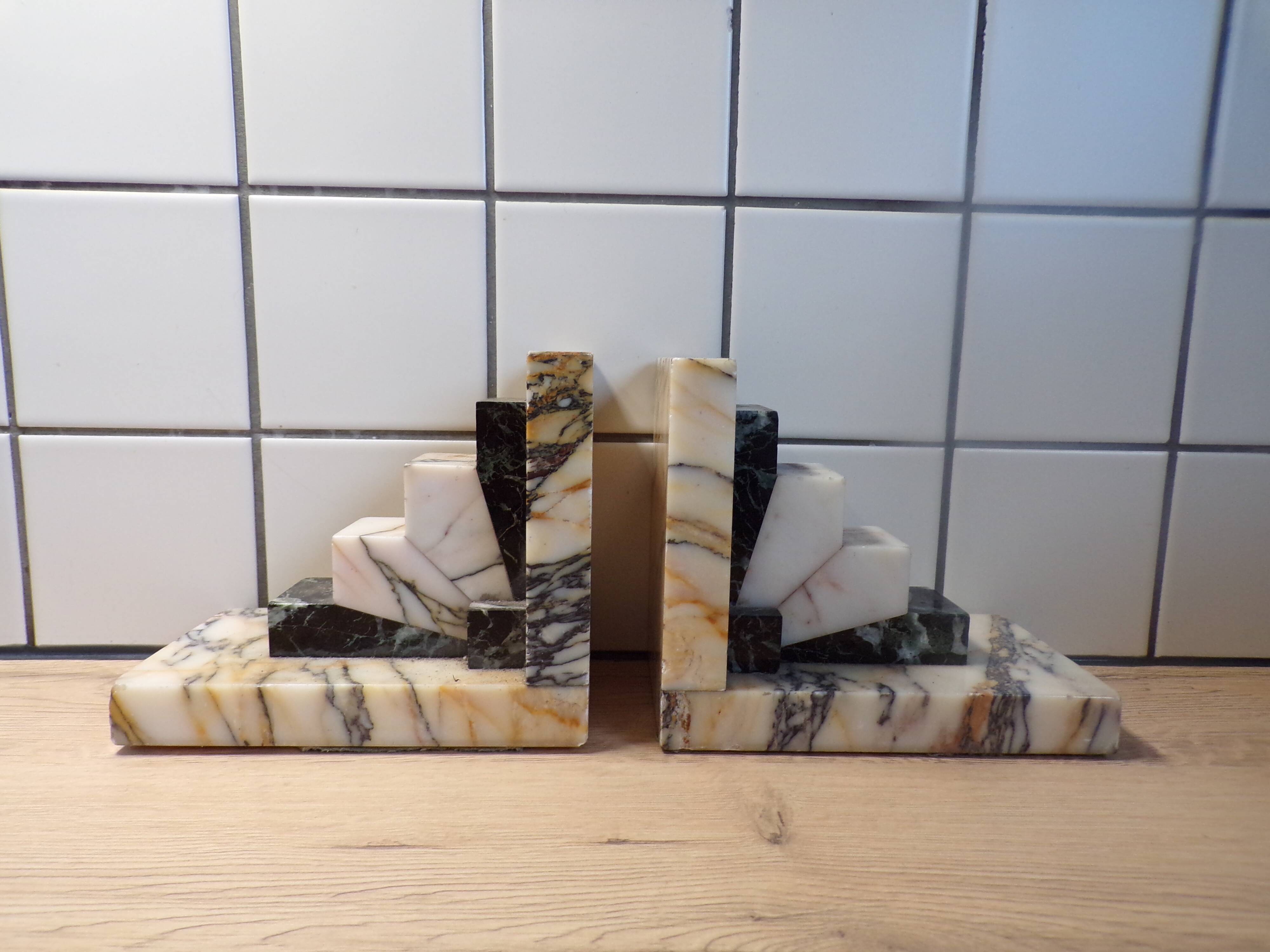 Pair of art deco marble bookends