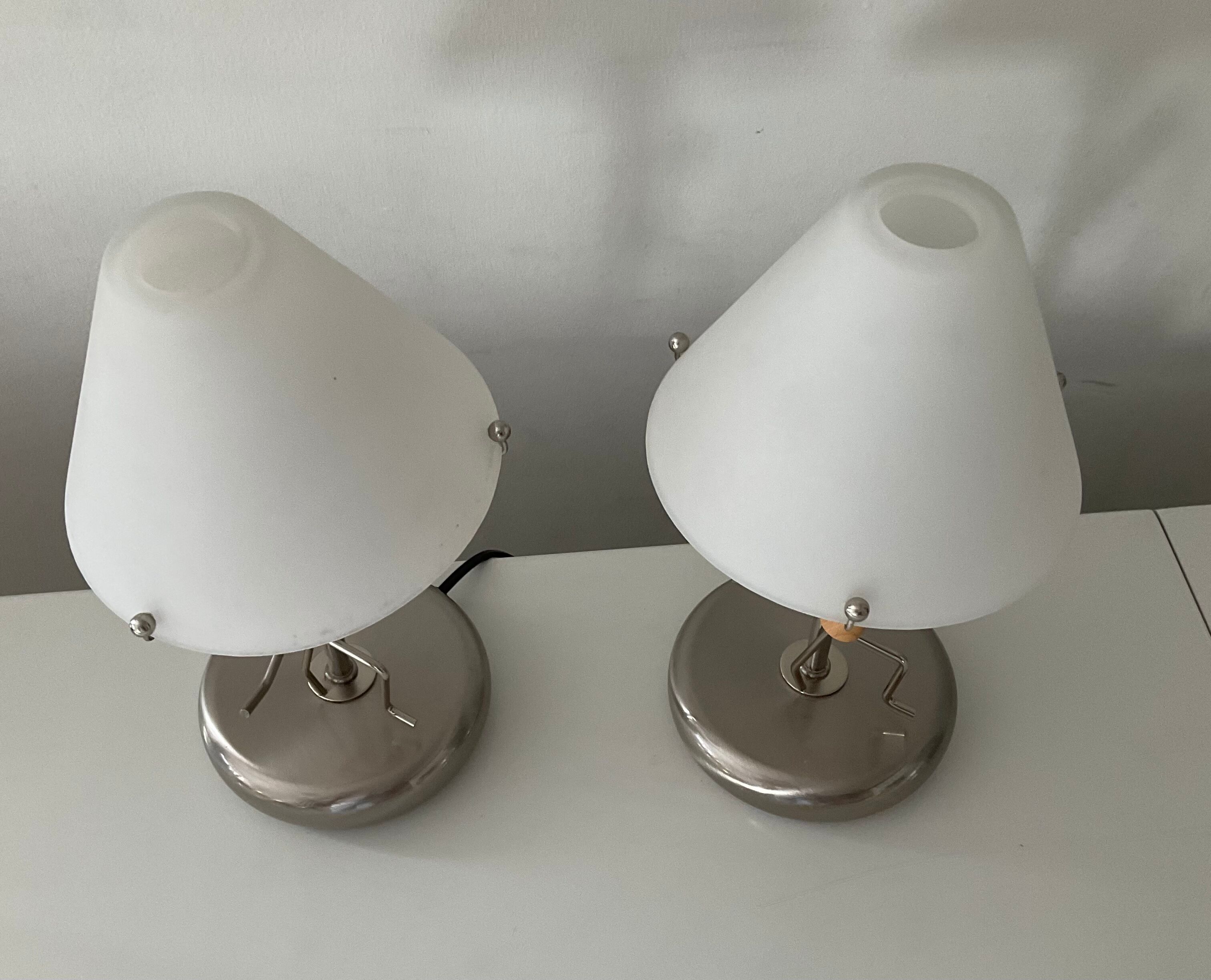 Pair of vintage lamps in wood and chrome metal