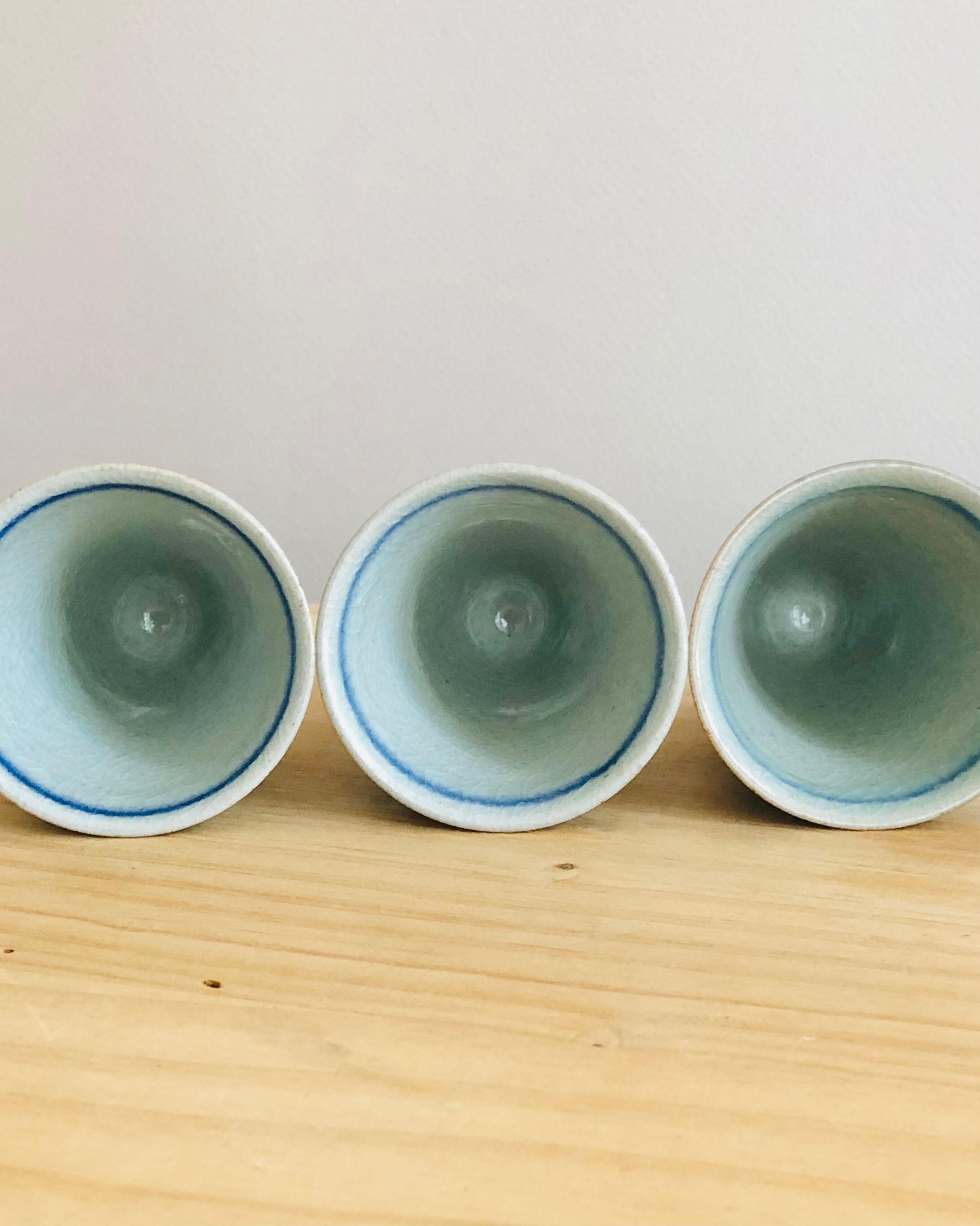 Set of 3 hand-painted sandstone sake cups
