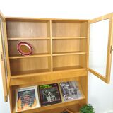 Tall LP display cabinet with glass doors and magazine shelf from Sweden