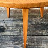 Vintage round coffee table, oak tripod legs circa 60