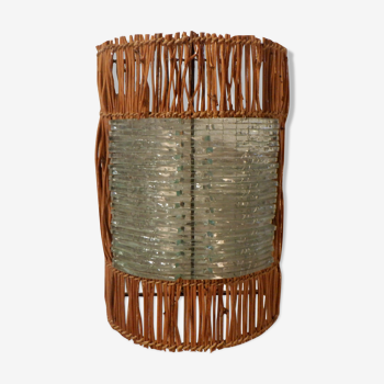 Glass and rattan sconce