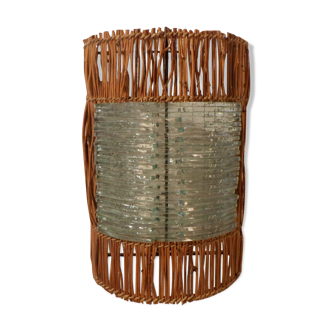 Glass and rattan sconce