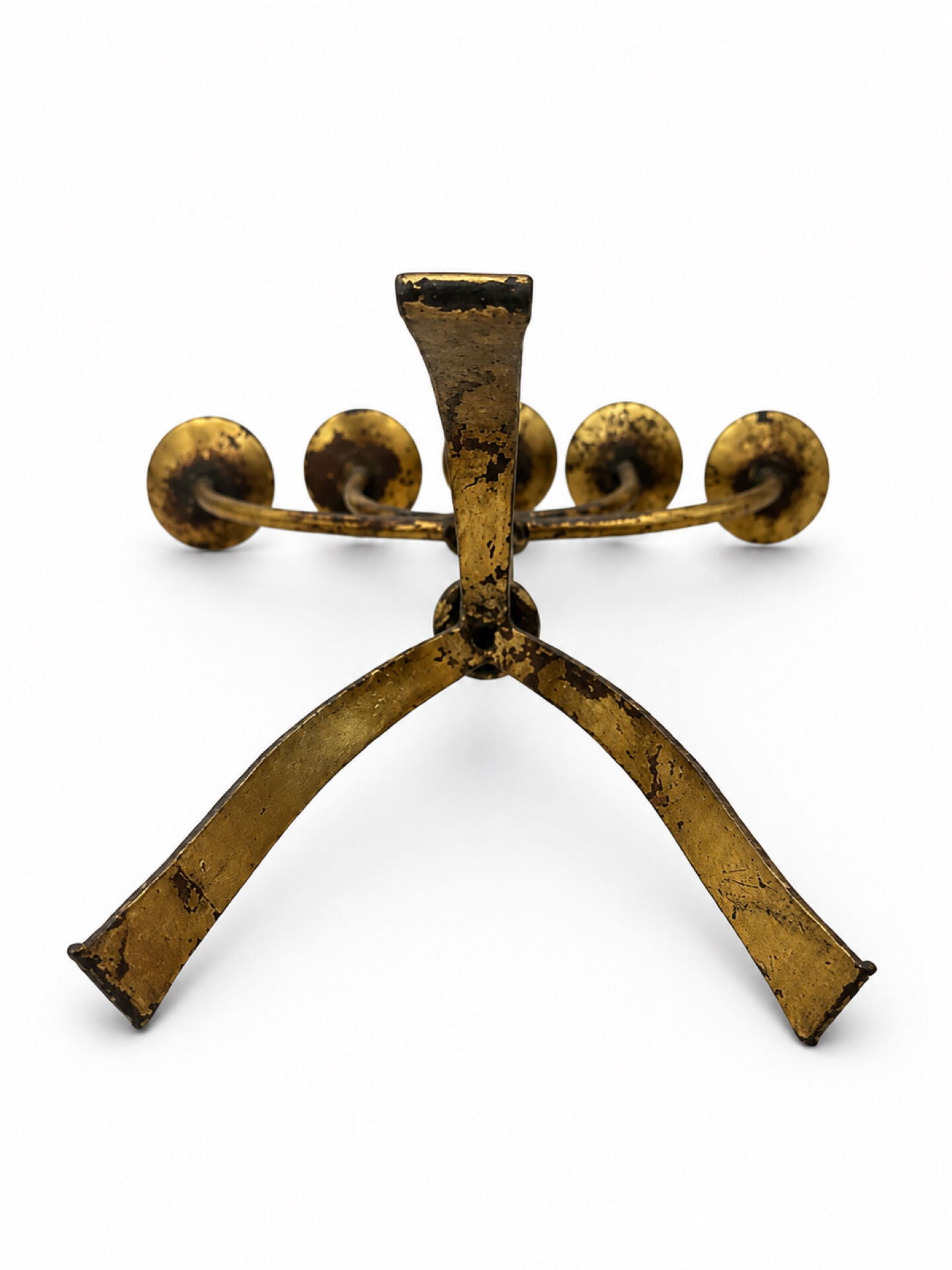 Large Mid-Century Brutalist 5-Arm Gilt Iron Candelabra 55cm