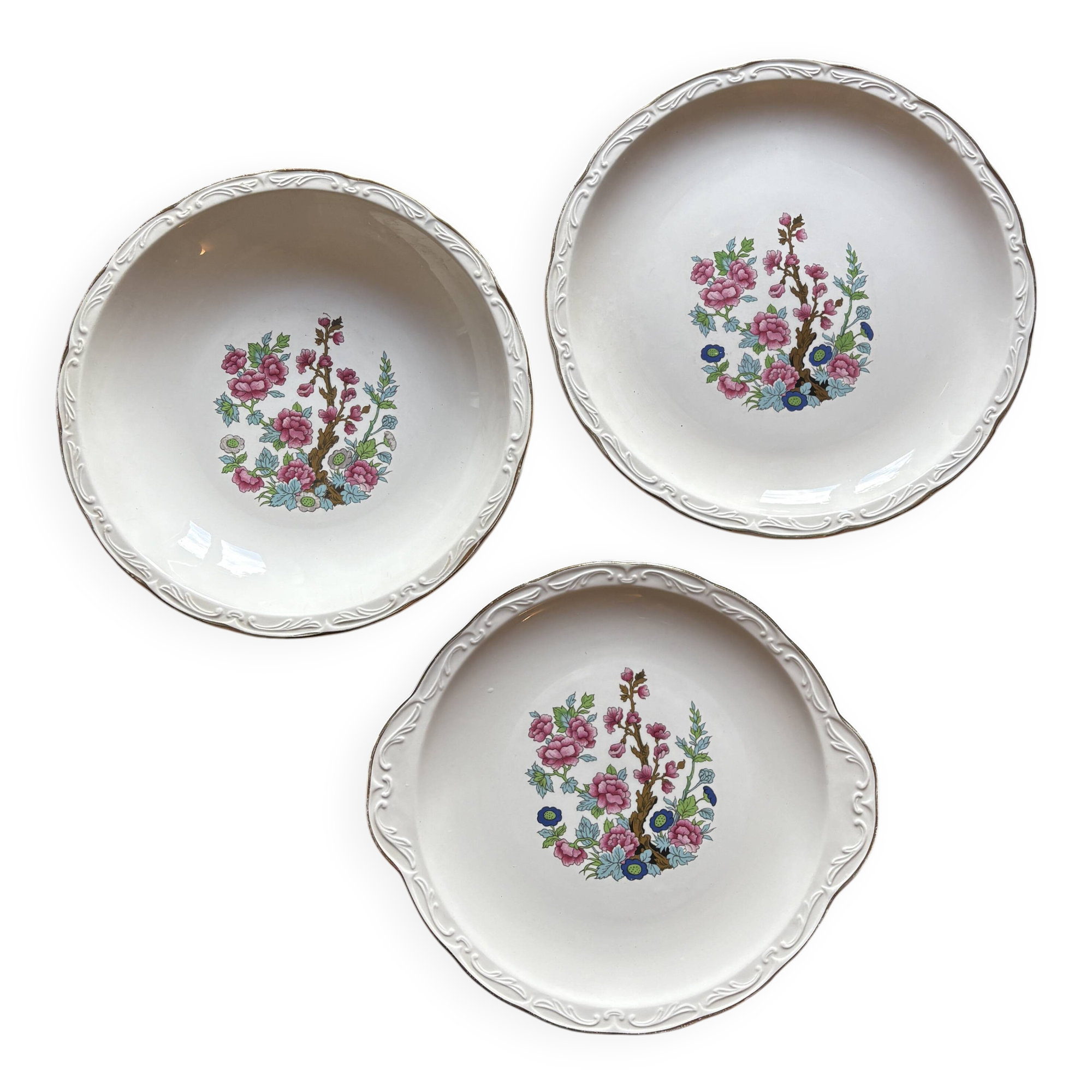 Set of 3 vintage plates, "Indian Tree" pattern by Digoin