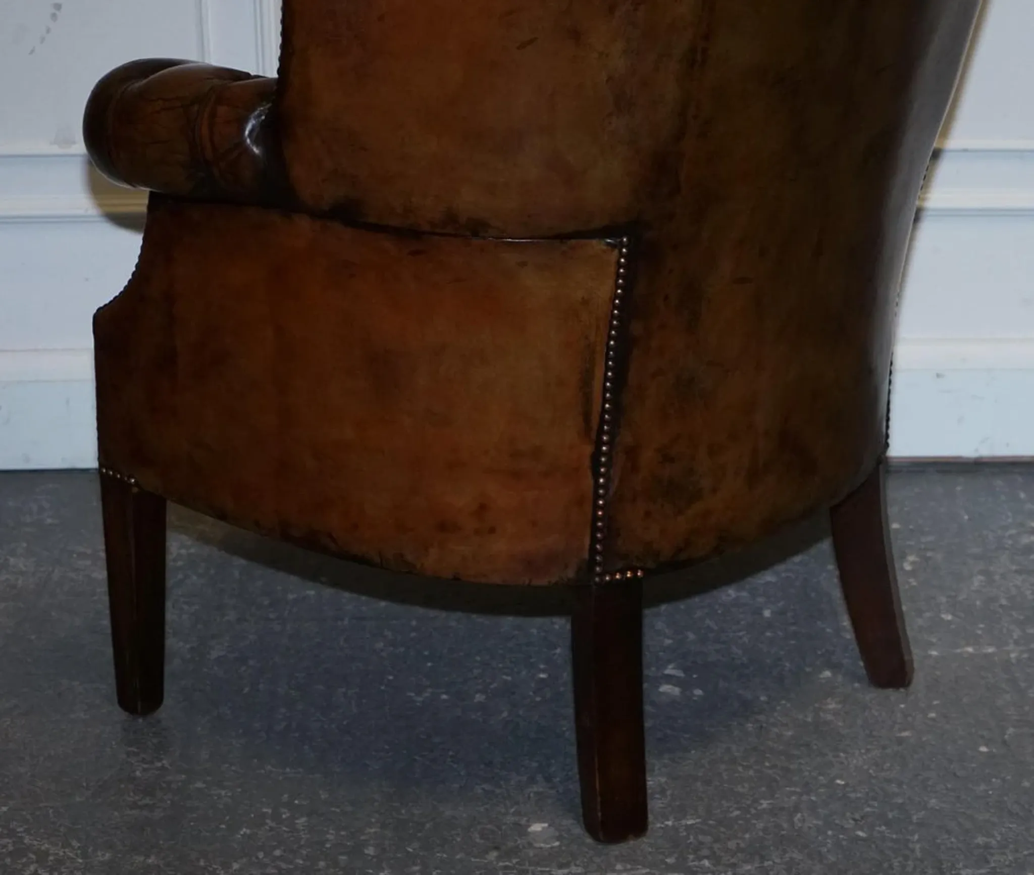 Chesterfield Porter Wingback Chair in Hand-Dyed Leather