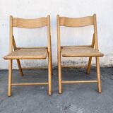 Pair of folding chairs with cane seat