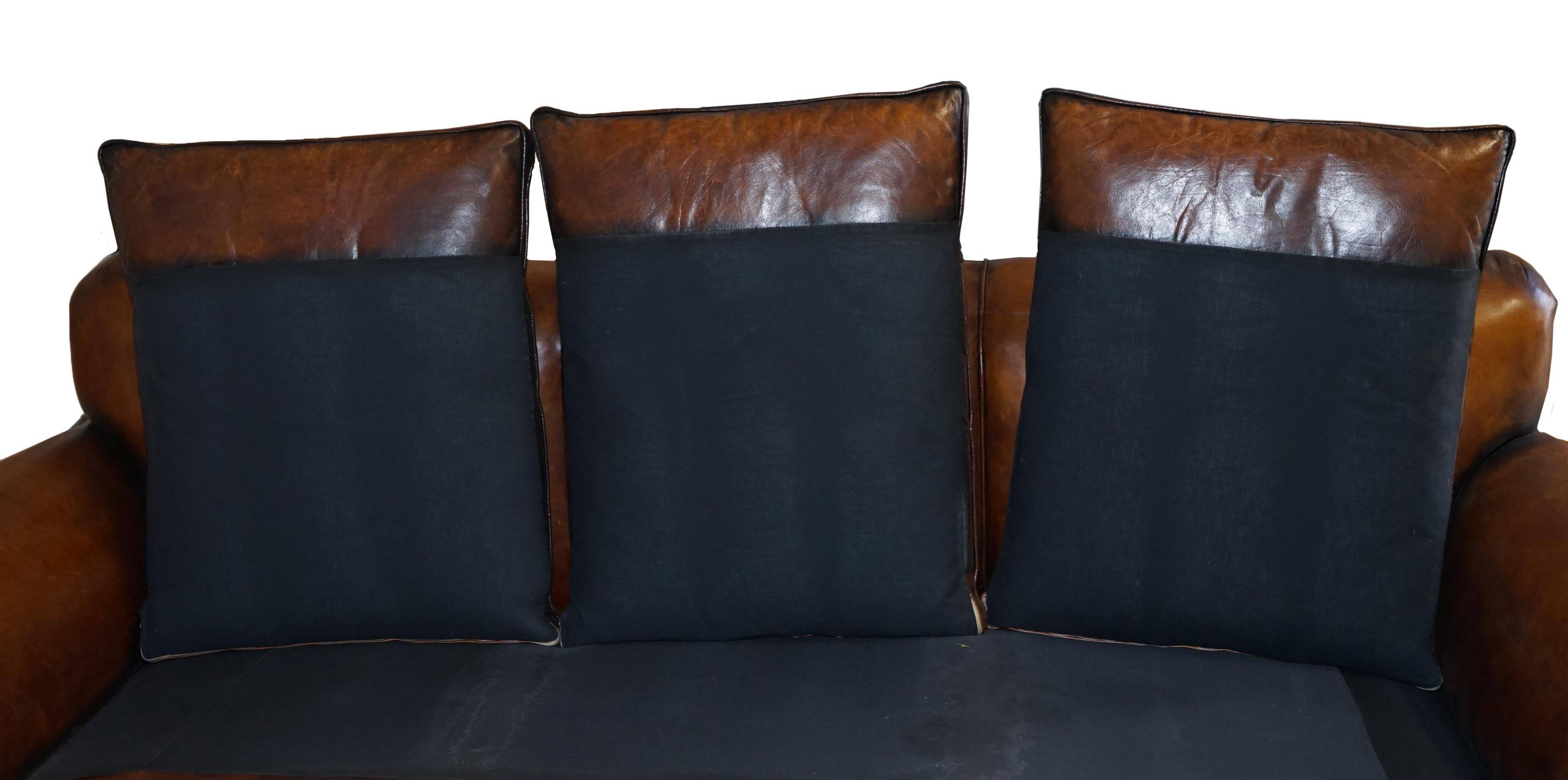 Antique Victorian leather canapé, hand-dyed, 3-4 seats.