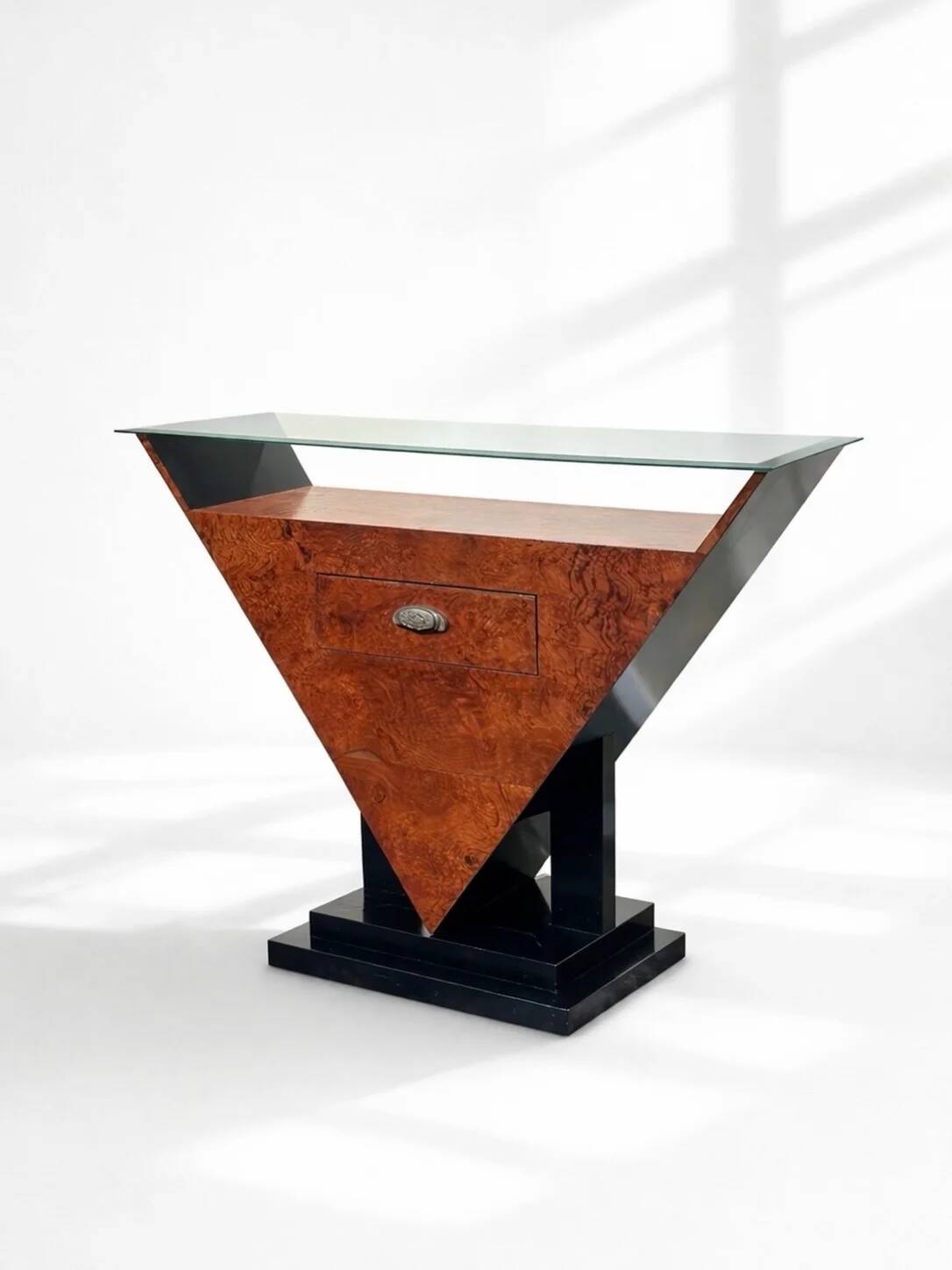 Art Deco burlwood console