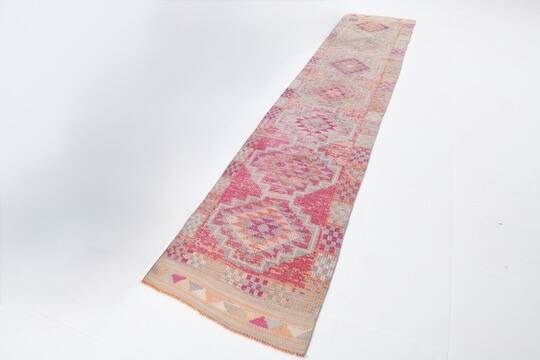 Soft Pink Oriental Turkish Runner Rug, 75x357Cm