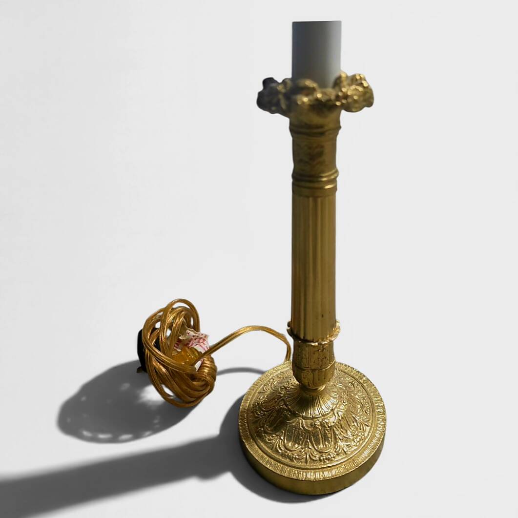 Superbe Lampe de Table Style Empire - Bronze Doré & Abat-jour Plissé