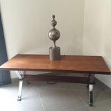Table year 70 wooden top and chrome foot