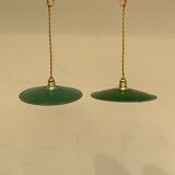 Vintage suspension duo in enamelled sheet metal style indus green and white