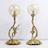 Pair of lamps in bronze and gilded glass