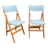 2 folding chairs in vintage beech 1950