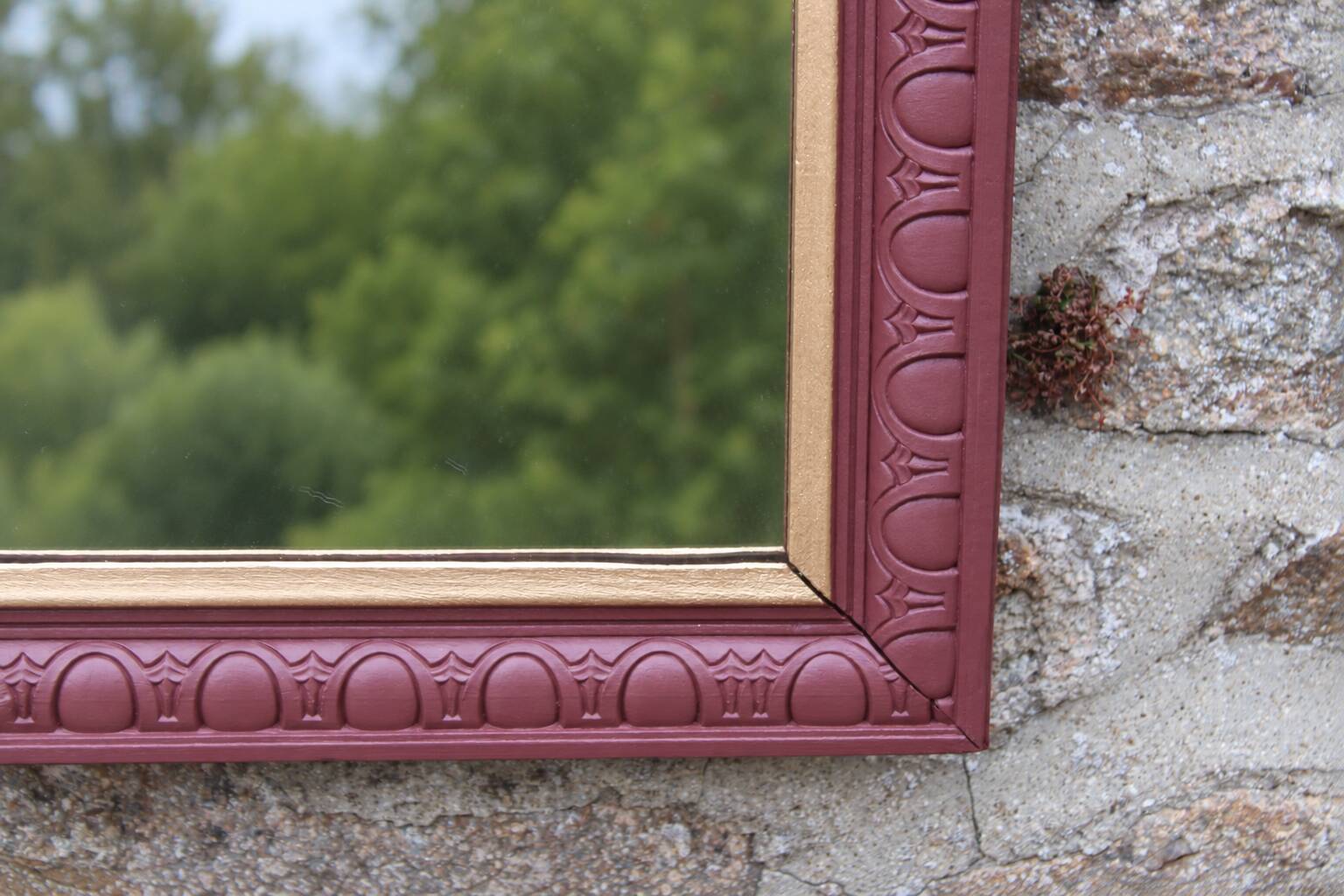 Vintage wall mirror in carved wood, burgundy and gold – Art Deco style – H4