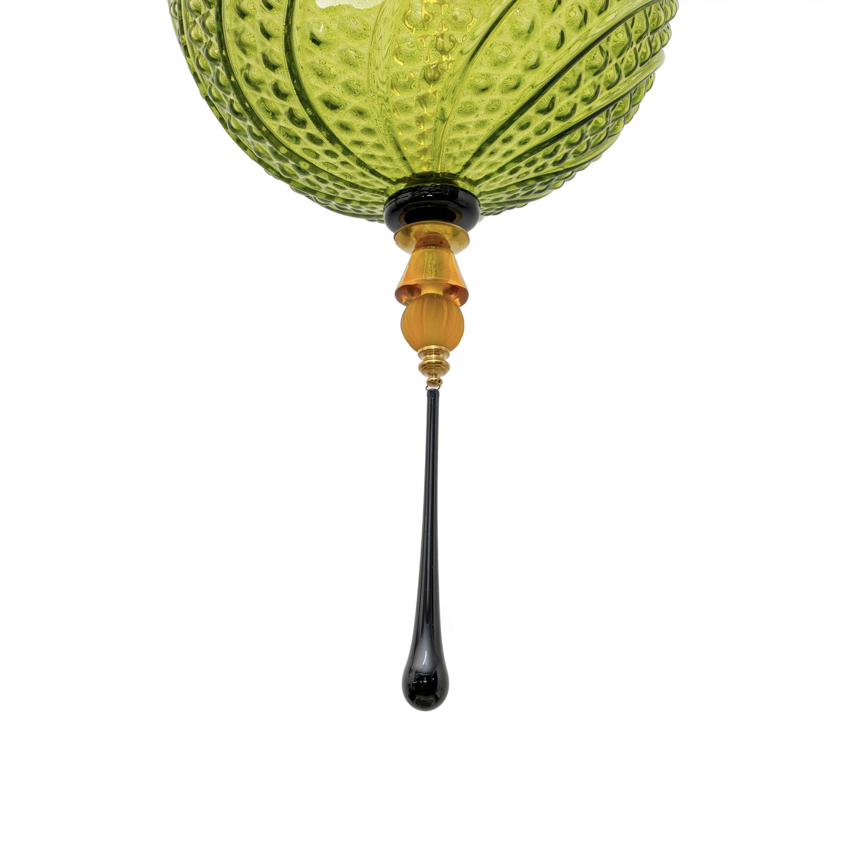 Blown Murano Glass and Brass Pendant Lamp