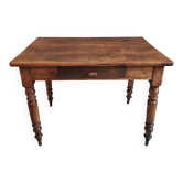 Table française ancienne en noyer – Table de cuisine ou bureau du XIXe siècle avec tiroir (100 × 64 × 74 cm)