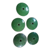 Set of 5 old green metal / industrial style pendant lamps