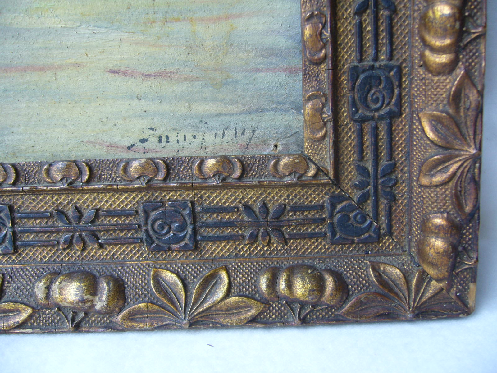 Painting depicting a boat painted in oil on cardboard framed, signed