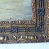 Painting depicting a boat painted in oil on cardboard framed, signed