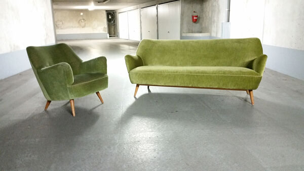 Canapé sofa année 50/60 organique vert glacé style Kurt Ostervig Organic Sofa