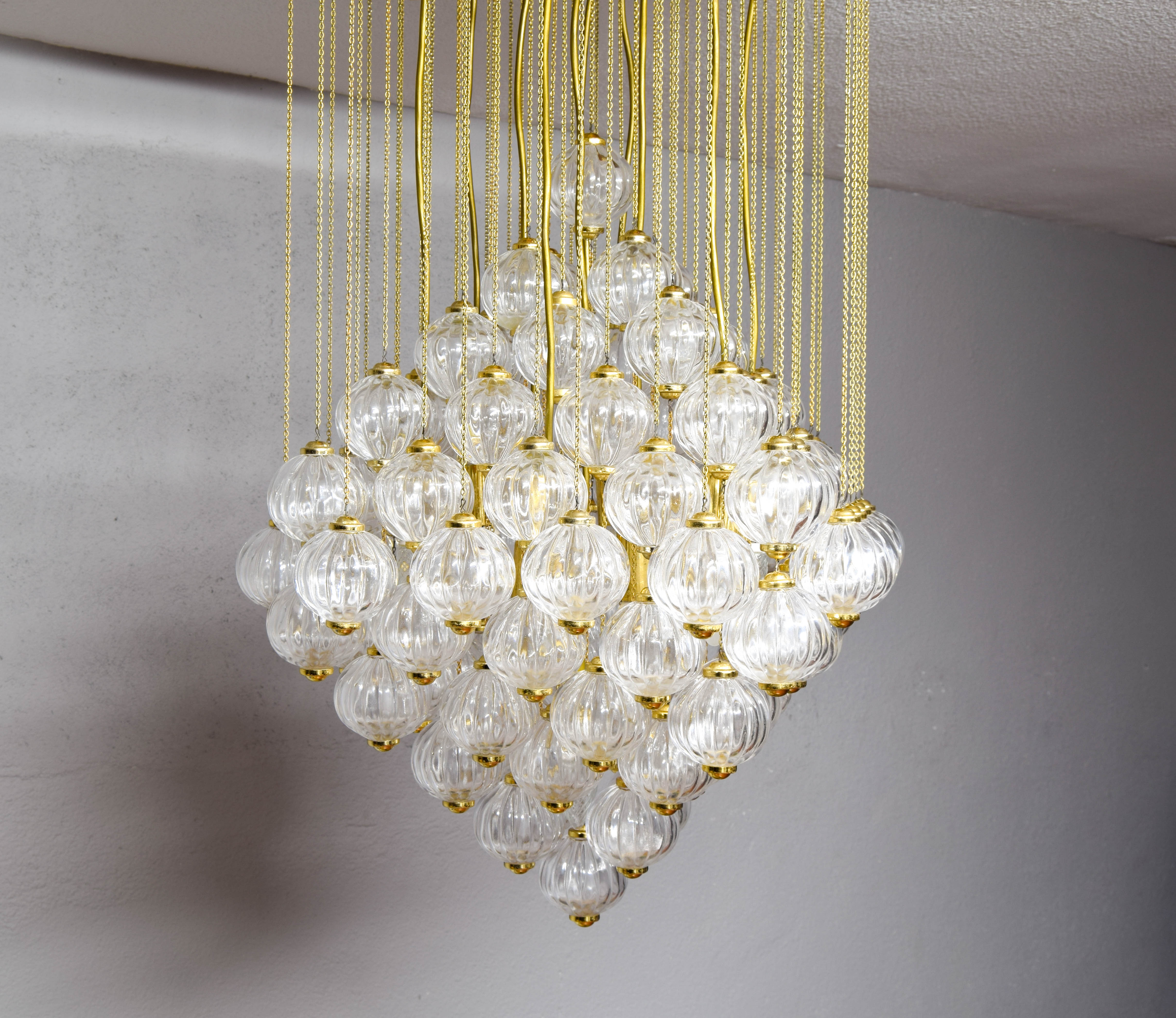 Venini mid century italian flushmount murano glass bubbles and brass chandelier