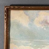 Watercolor on paper representing a port at the beginning of the 20th century, baguette frame