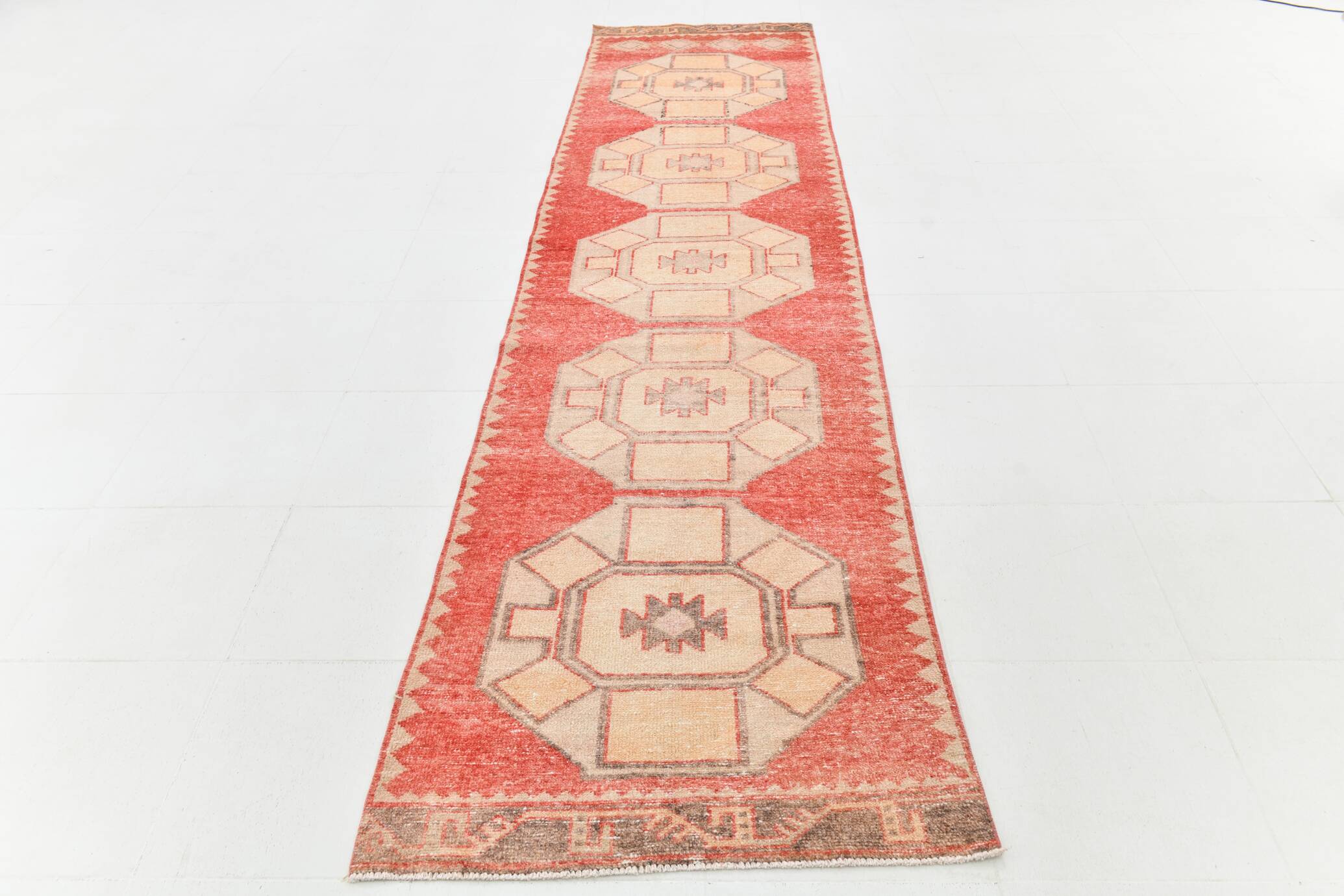 Turkish Classic Oriental Style Red Vintage Runner Rug, 87x379Cm