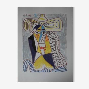 Pablo Picasso : Personnage cubiste au chapeau - Lithographie signée