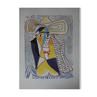 Pablo Picasso: Cubist character in a hat - Signed lithograph