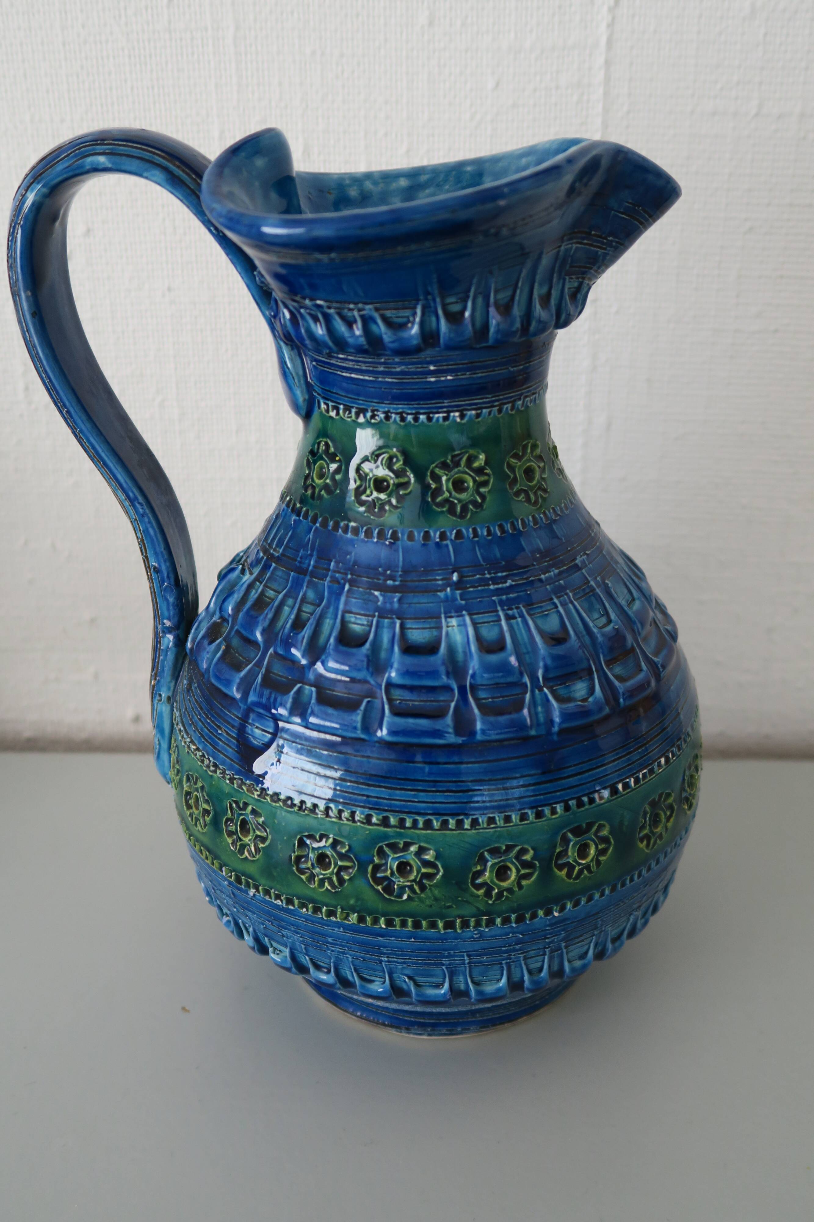 Bitossi Blue and Green Pitcher 26 cm Italy