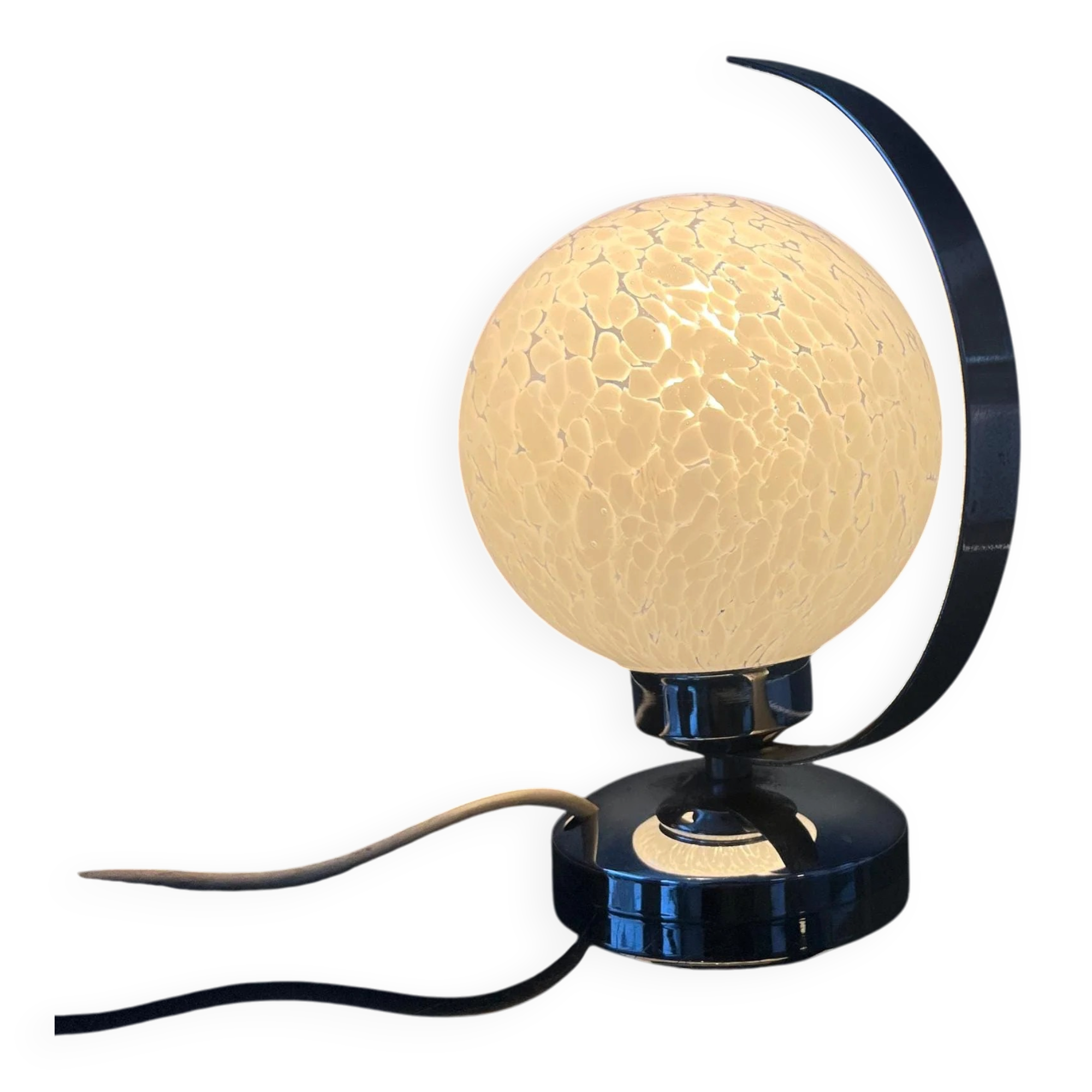 Vintage chrome table lamp with glass shade
