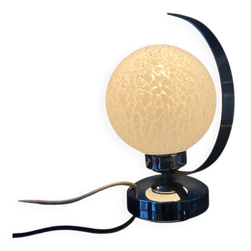 Vintage chrome table lamp with glass shade