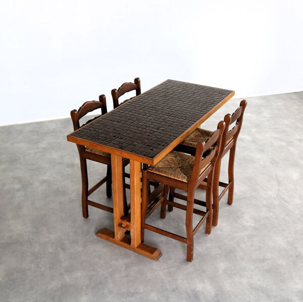 Table de bar vintage avec chaises   table à manger   tabourets de bar   années 1950