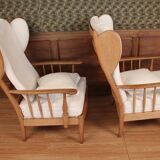 Pair of armchairs with ears of the 50s in oak