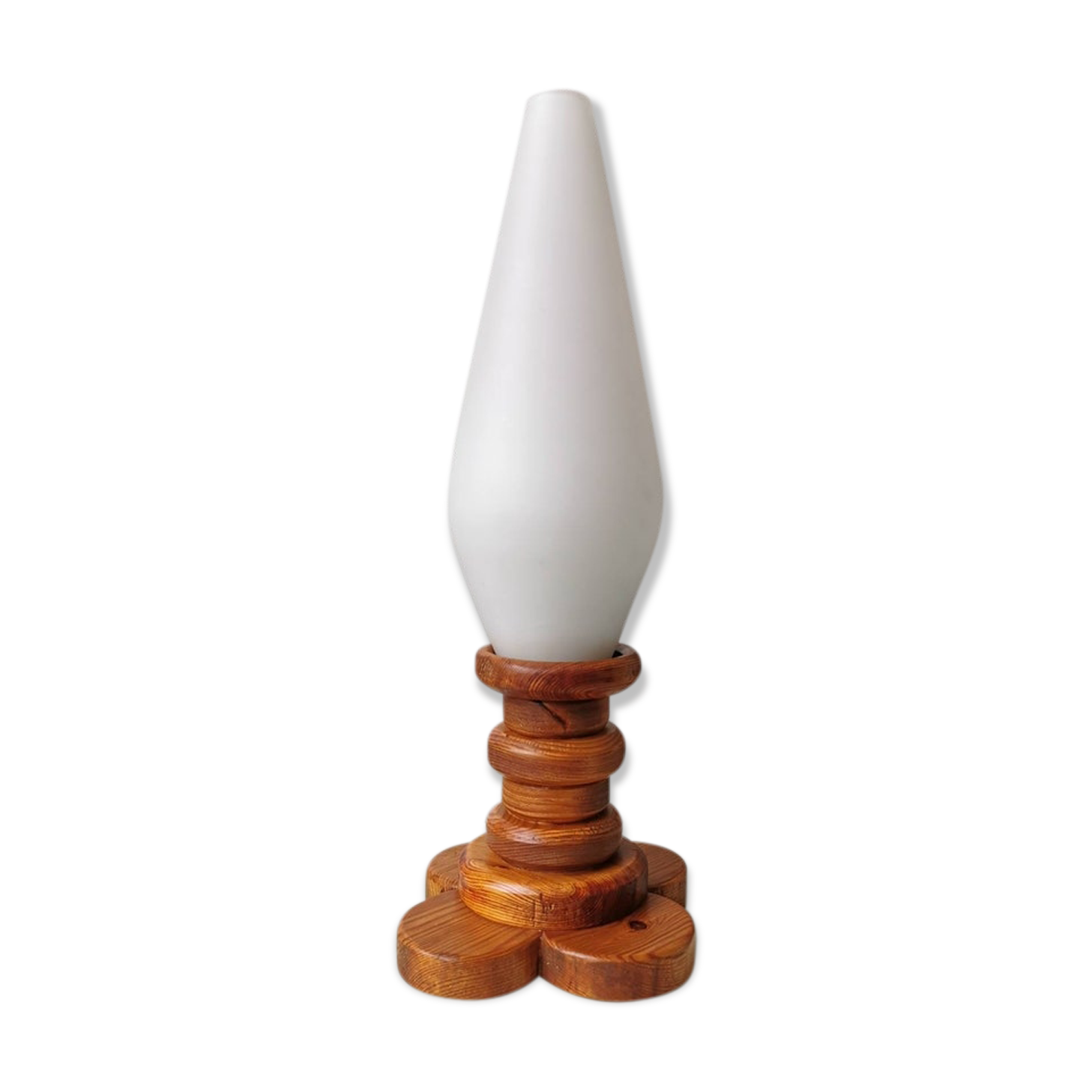 Wooden table lamp with glass chalice, 1970