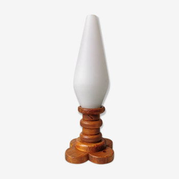 Wooden table lamp with glass chalice, 1970