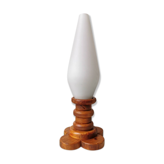 Wooden table lamp with glass chalice, 1970