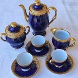 Service à café Bleu de four et or - porcelaine de Limoges