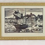 Lithograph print signed c. lediberder boat in port 68/250