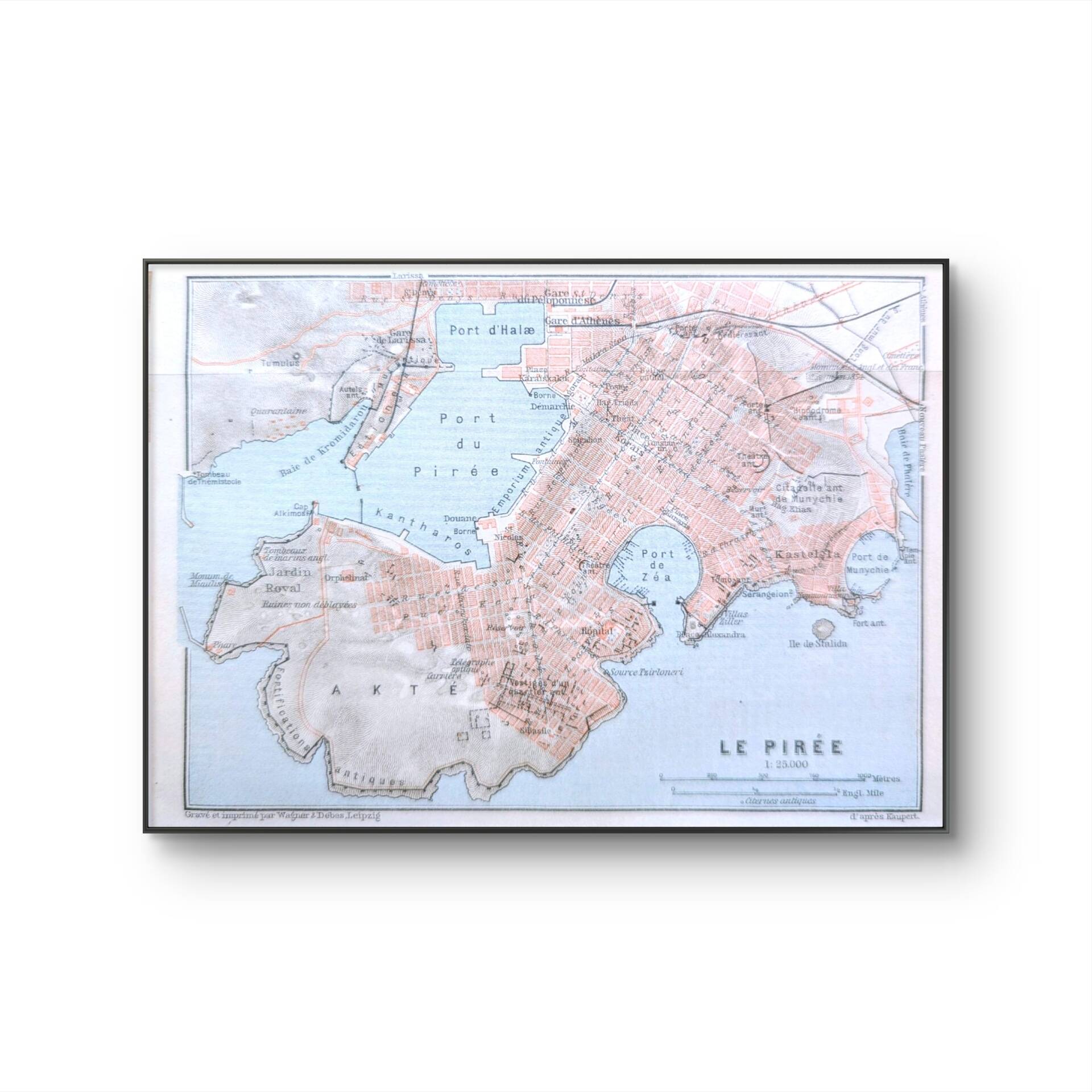 Le Pirée, Athènes, petit plan original imprimé en 1910