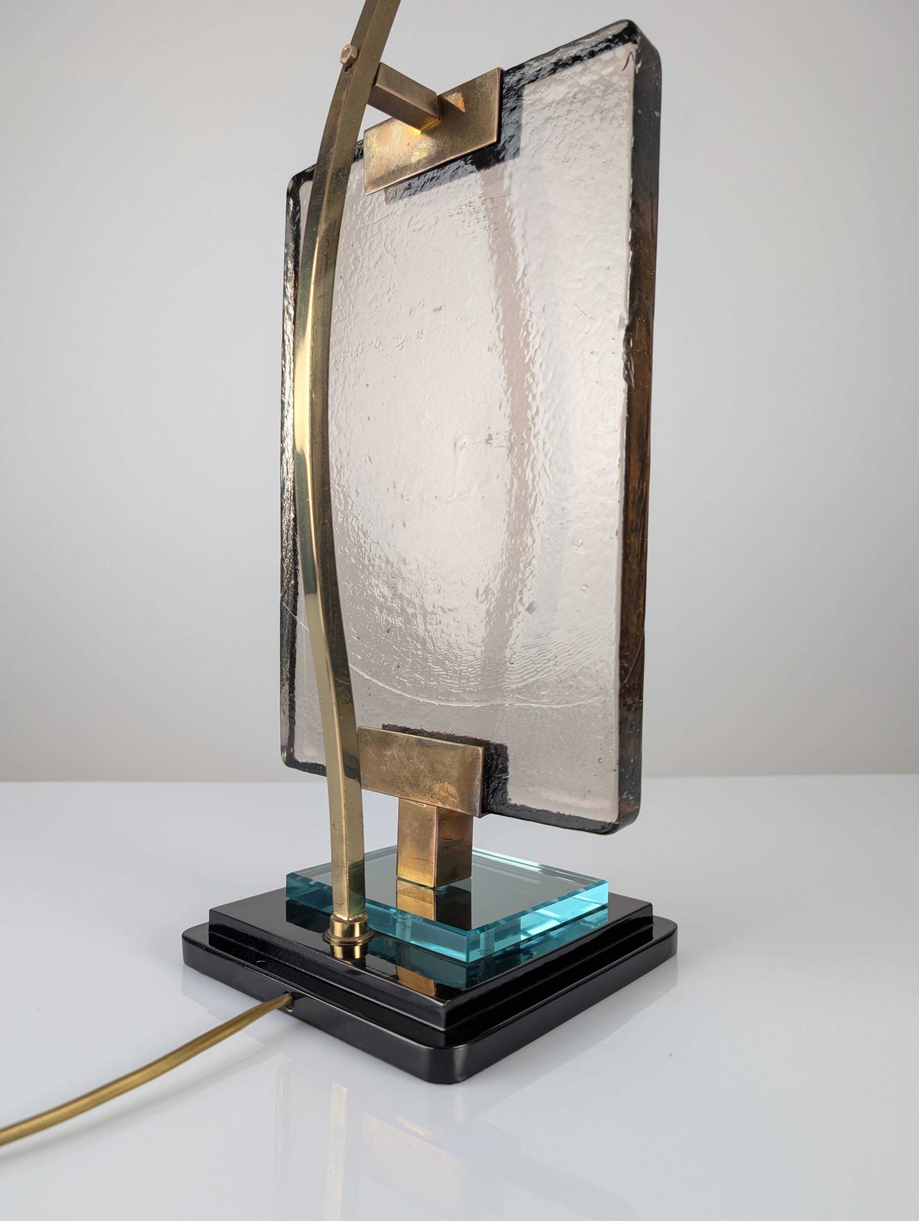 Att. Pietro Chiesa Table Lamp for Fontana Arte in Glass and Brass