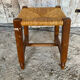 Old Trapezoid Stool Wood + Woven Straw Seat #D823